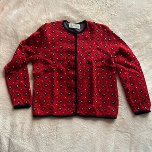 Vintage 1930s - 1950s Jantzen Cardigan Sweater Red Black White size 38 (S / M)